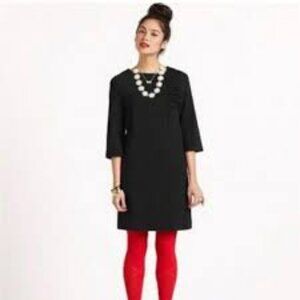 Kate Spade Saturday Black Ruffle Neck 3/4 Sleeve Shift Dress